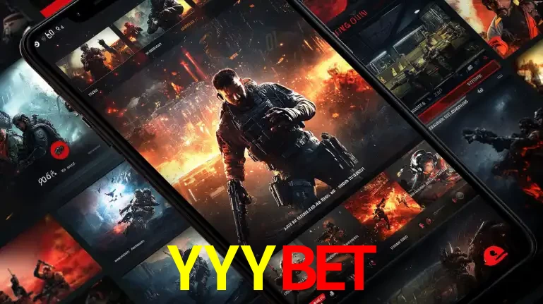 Tela de um celular exibindo uma galeria de jogos de tiro com temática militar, mostrando a variedade de e-sports disponíveis para apostas na plataforma de entretenimento YYYBET.