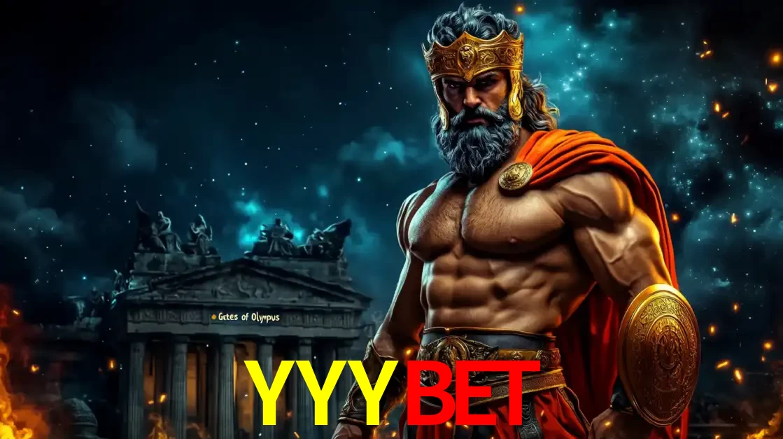 O poderoso Zeus do jogo de slot Gates of Olympus em frente ao seu templo, pronto para lançar multiplicadores divinos e prêmios épicos no cassino online YYYBET.