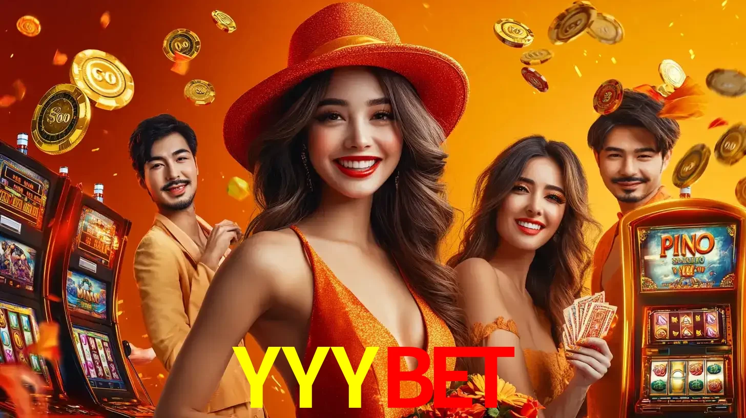 Grupo de amigos asiáticos sorrindo e se divertindo com máquinas de caça-níqueis em um ambiente festivo, celebrando suas vitórias nos jogos de cassino do YYYBET.