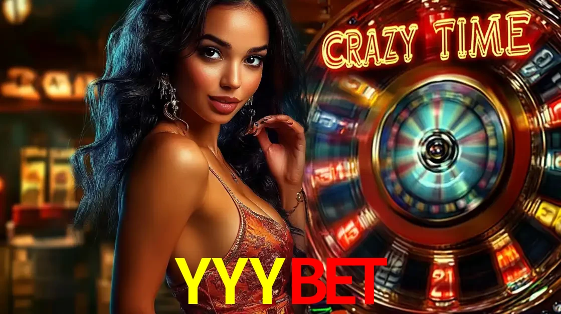 Mulher elegante ao lado da vibrante roda da fortuna do jogo de cassino ao vivo Crazy Time, um dos game shows mais populares e cheios de prêmios do YYYBET.