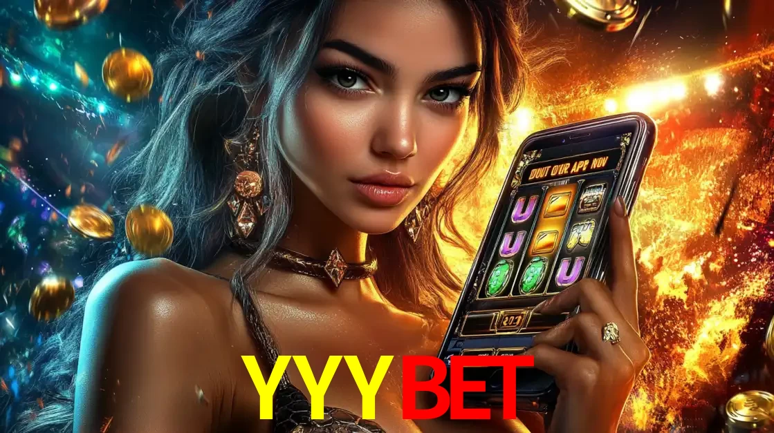 Mulher elegante mostrando um jogo de caça-níqueis em seu smartphone, destacando a experiência de cassino móvel oferecida pelo aplicativo YYYBET.